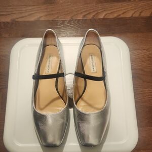 Saks Fifth Avenue Silver Mary Jane Flats with Elastic Strap